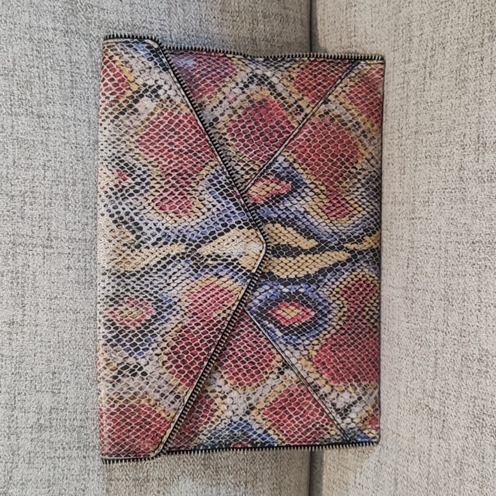 Rebecca Minkoff Leo Snake Print Leather Clutch Multicolored Envelope